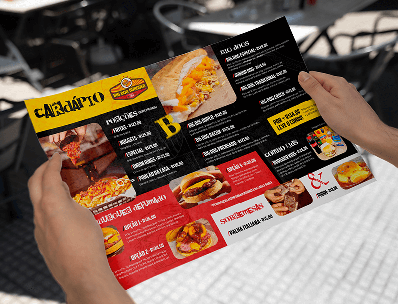 Mockup de cardápio produzido para o Big Dog