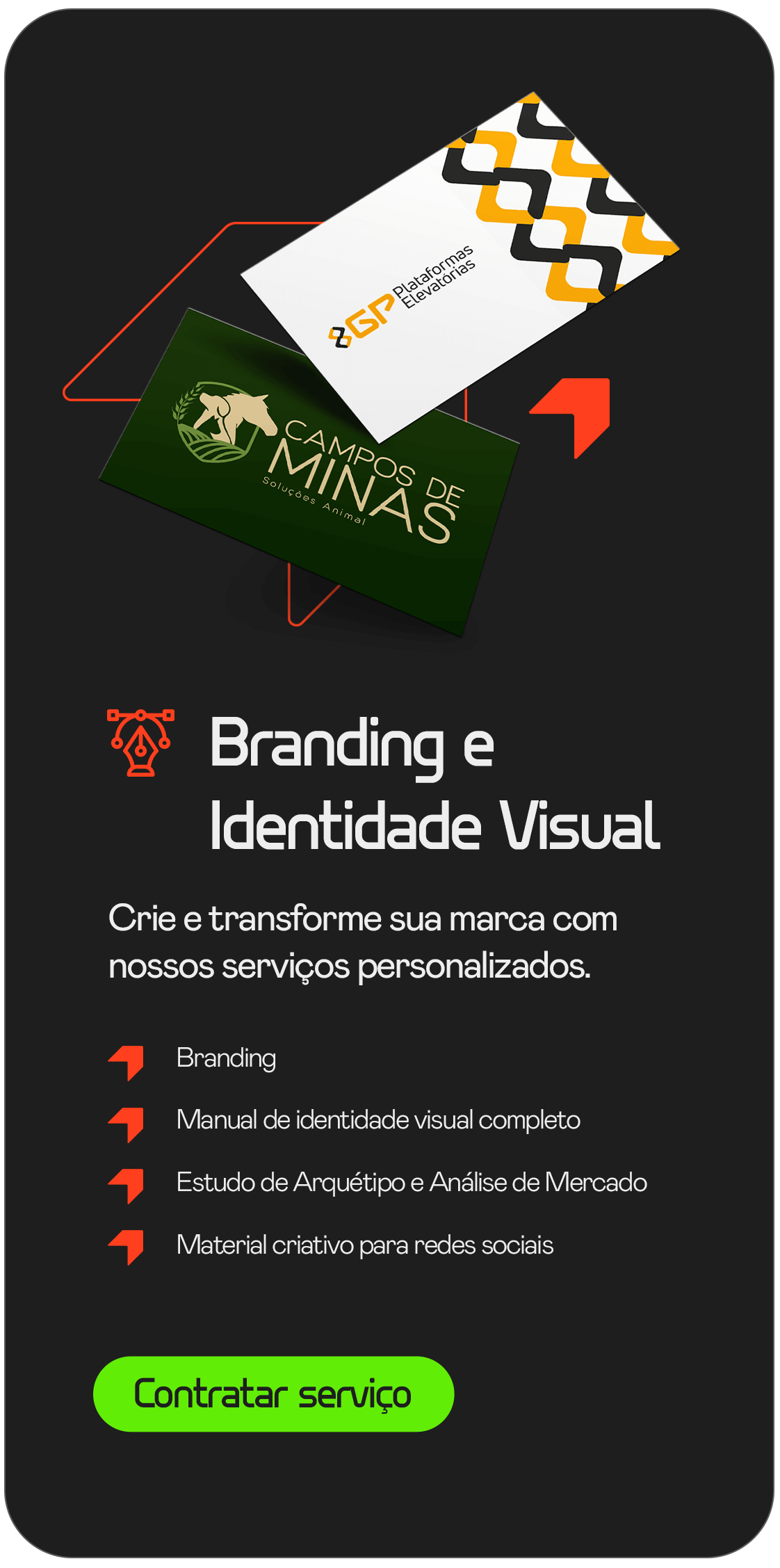 Resumo dos serviços de branding e identidade visual