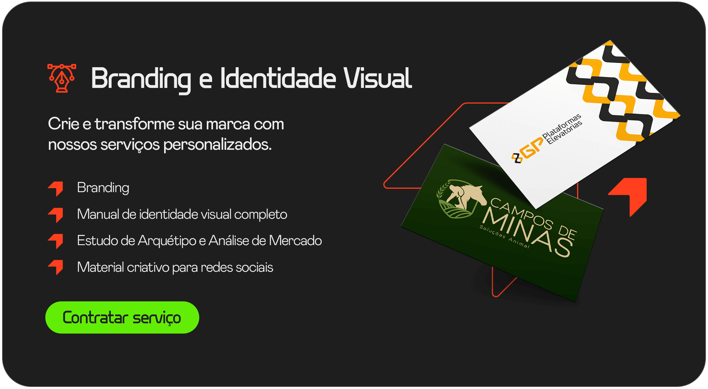 Resumo dos serviços de branding e identidade visual